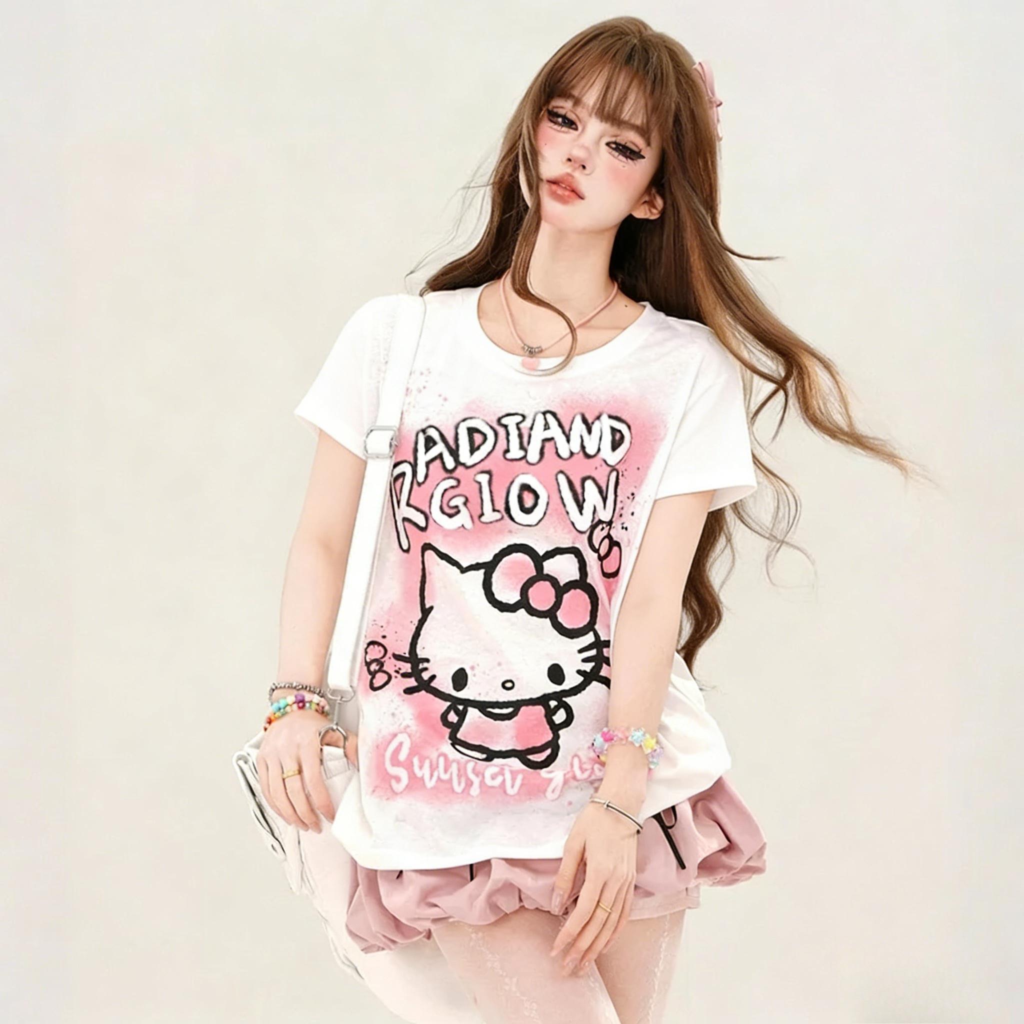 Summer-themed comic book print casual T-shirt, versatile women s top, loungewear. XXS
Summer-themed comic book print casual T-shirt, versatile women s top, loungewear. XXS