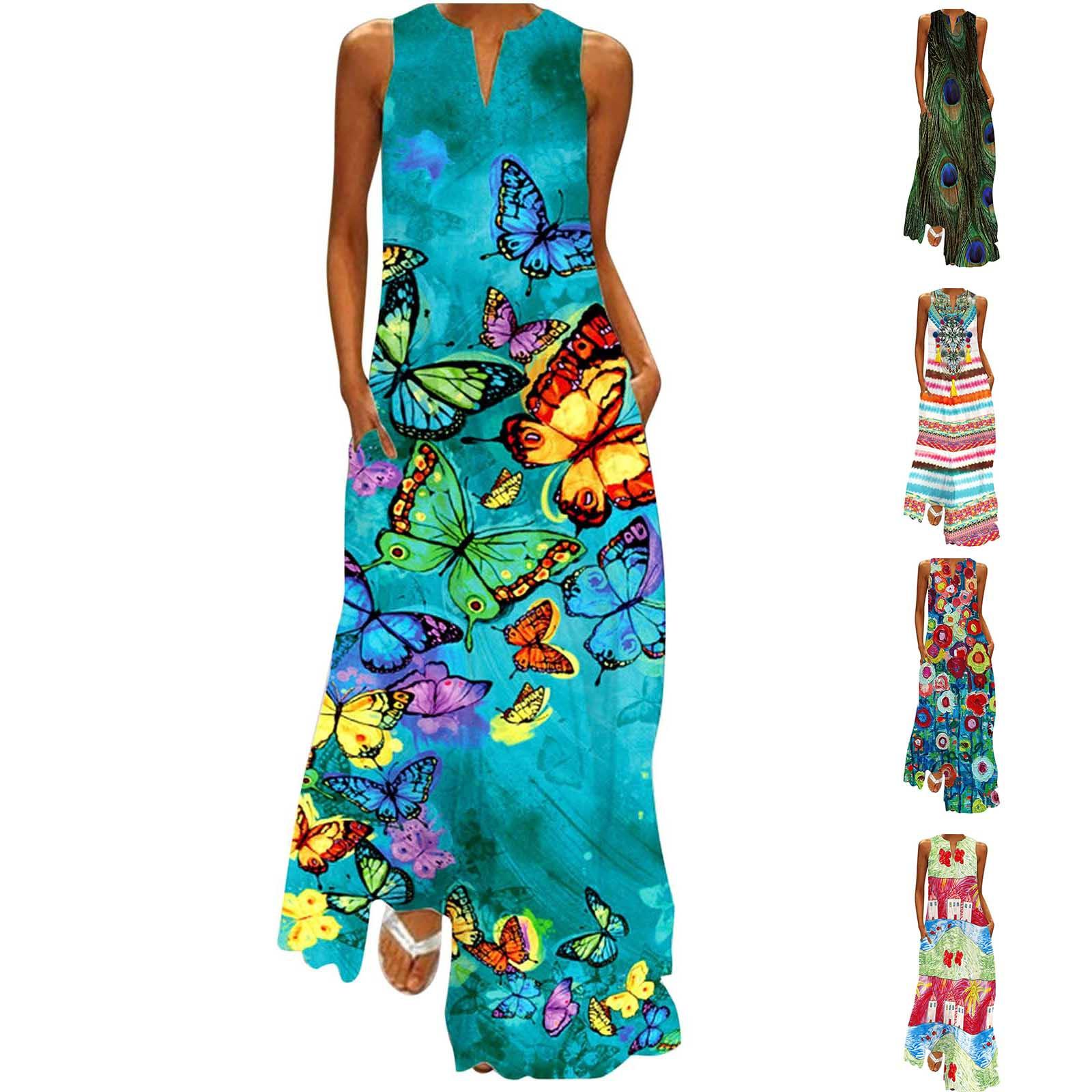 Женское летнее платье макси, женская повседневная свободная макси-юбка без рукавов с цветочным принтом пляжное платье макси с карманами плиссированное платье Хлопковое платье Пляжное платье 
Женское летнее платье макси, женская повседневная свободная макси-юбка без рукавов с цветочным принтом пляжное платье макси с карманами плиссированное платье Хлопковое платье Пляжное платье