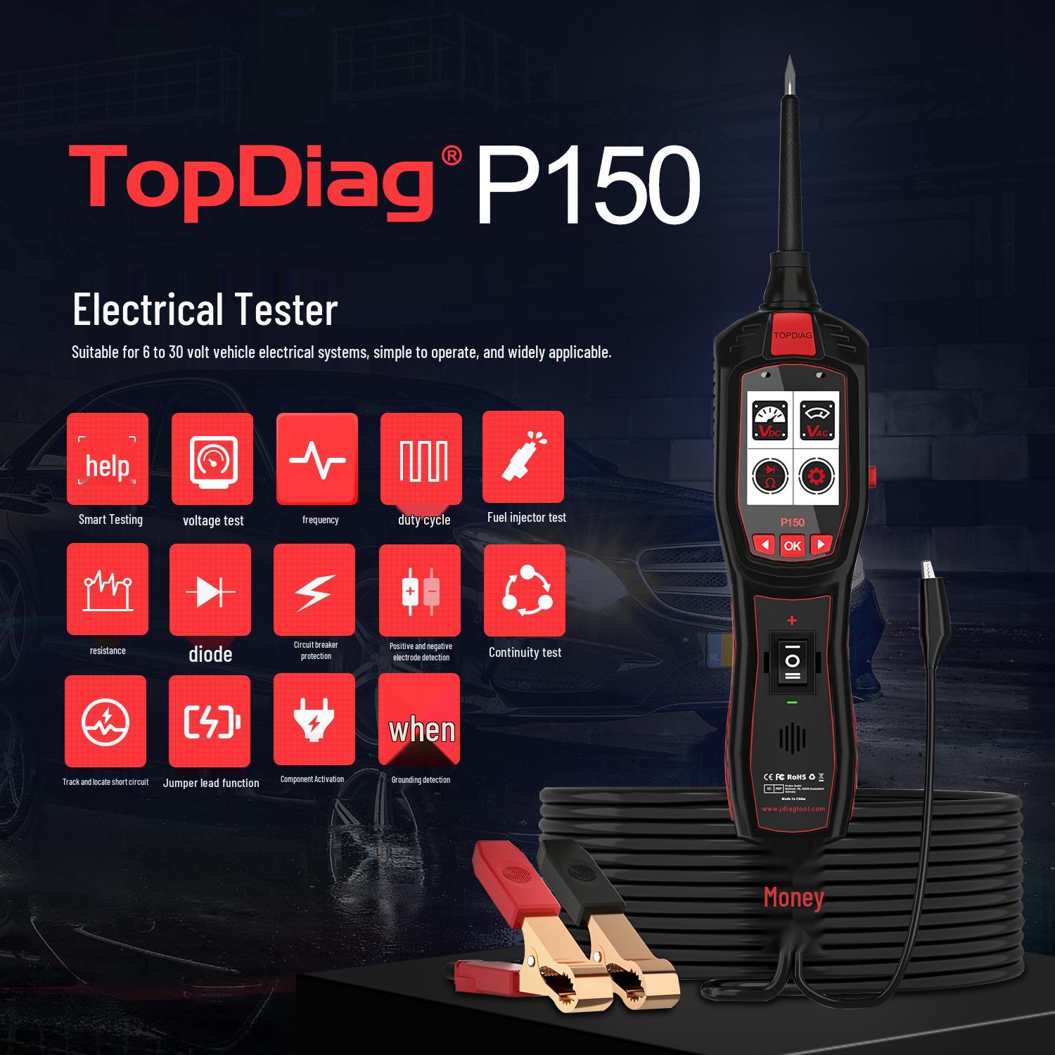 JDiag P150 6-30В Тестер электрики автомобиля
JDiag P150 6-30В Тестер электрики автомобиля