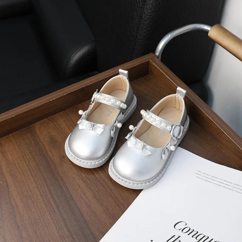 Детская обувь для девочек, туфли на плоской подошве, милые шикарные детские кожаные туфли, весна-осень, элегантная повседневная обувь принцессы для свадьбы, вечеринки, модная 21 серебряный