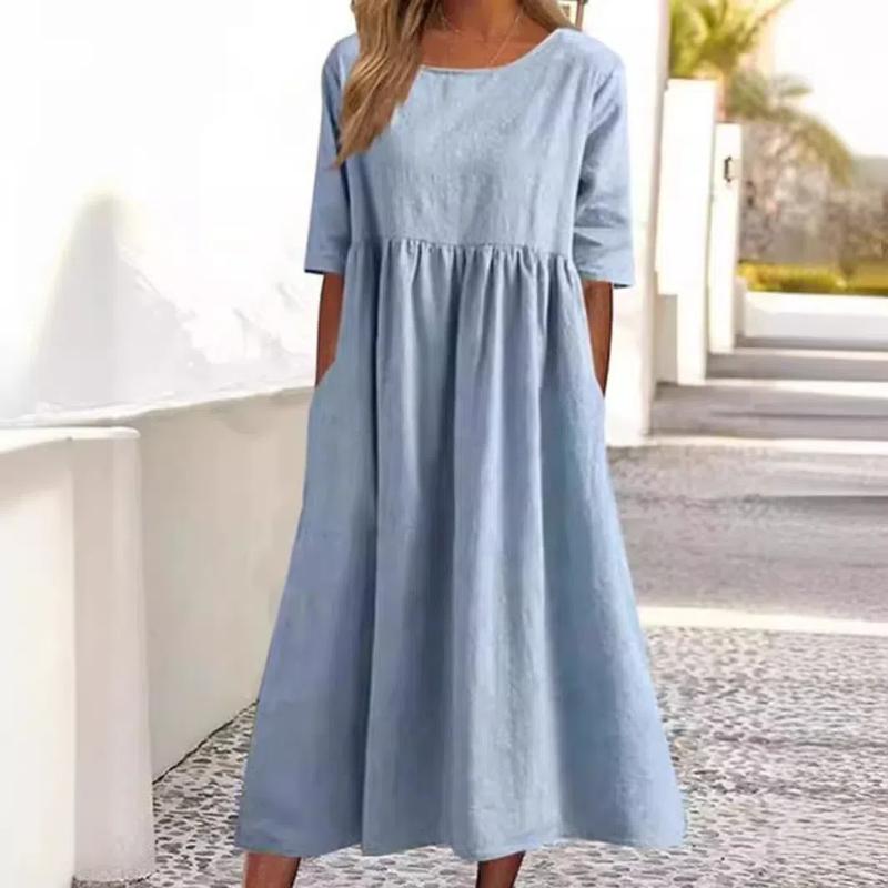 Spring Summer Cotton and Linen Casual Short Sleeve Pocket Fold Loose Round Women s Dress 5XL світло-синій колір
Spring Summer Cotton and Linen Casual Short Sleeve Pocket Fold Loose Round Women s Dress 5XL світло-синій колір