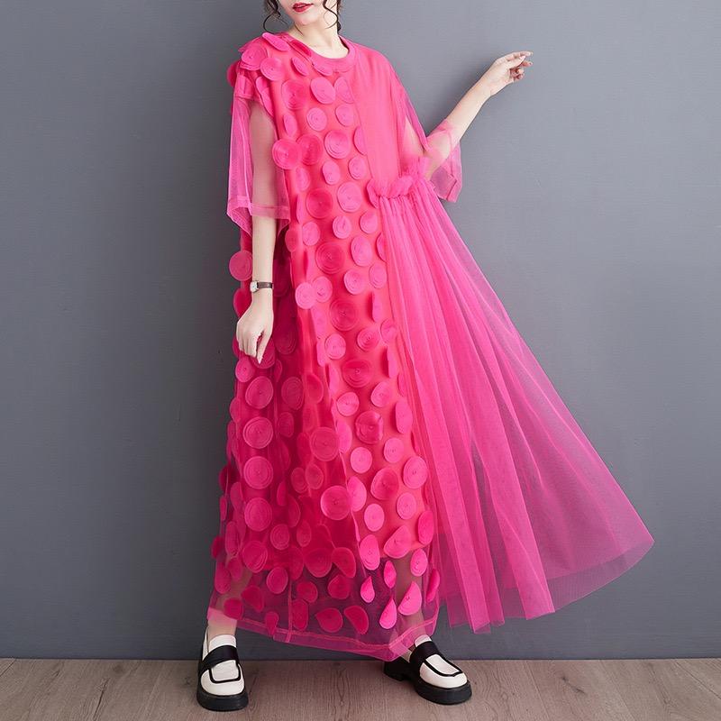 Dress Women New Plus Size Summer Style Mesh Short Sleeve Chiffon Oversize Solid Loose Basic Dresses Yellow рожевий
Dress Women New Plus Size Summer Style Mesh Short Sleeve Chiffon Oversize Solid Loose Basic Dresses Yellow рожевий