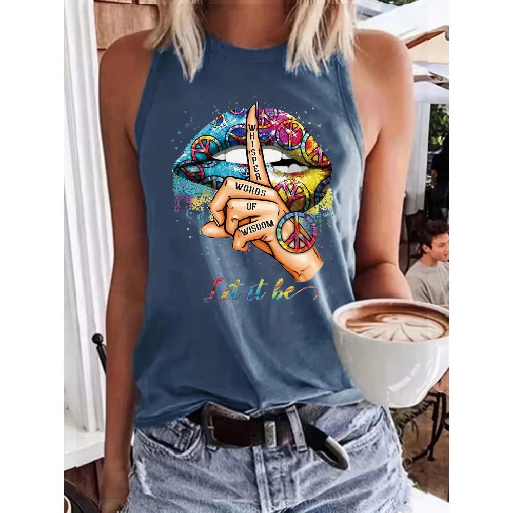 Round neck color lip print sleeveless T-shirt, suitable for summer women S
Round neck color lip print sleeveless T-shirt, suitable for summer women S