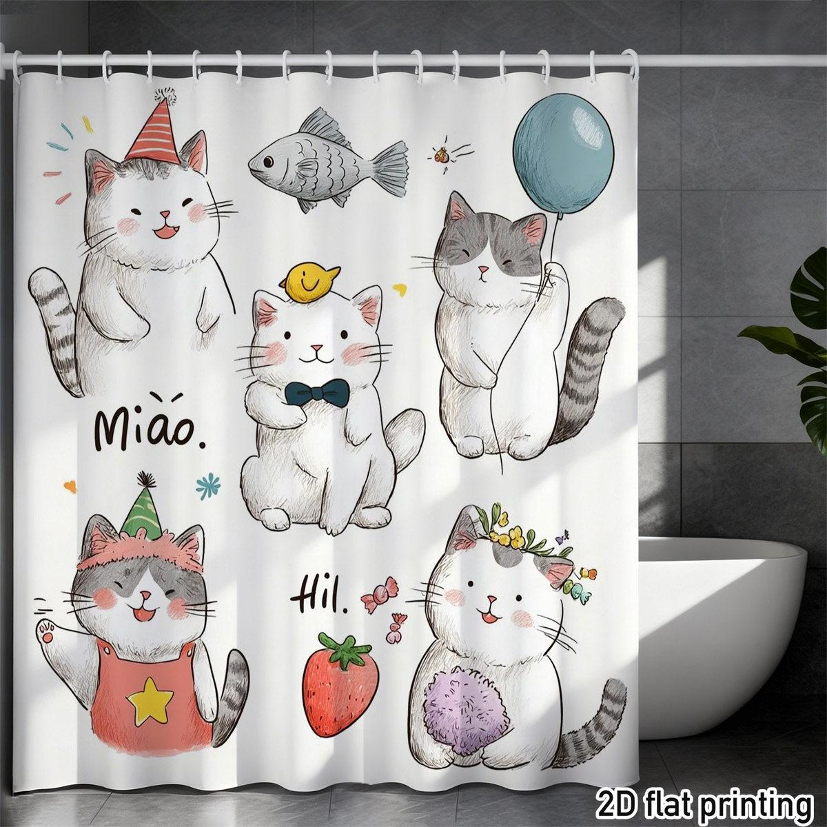1Pc Cute Cat Shower Curtain – Playful Kittens, Fish & Berries, 2D Flat Print, Mildew-Resistant Polyester, 180X180Cm71X71In W60H190(CM)-1 Pcs
1Pc Cute Cat Shower Curtain – Playful Kittens, Fish & Berries, 2D Flat Print, Mildew-Resistant Polyester, 180X180Cm71X71In W60H190(CM)-1 Pcs