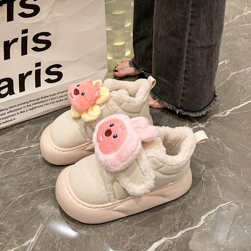 Женские мультяшные ботинки на липучке, утепленные, теплые, с толстой подошвой, легкие, для походов, водонепроницаемые, нескользящие, плюшевые, зимние, хлопковые 40/41