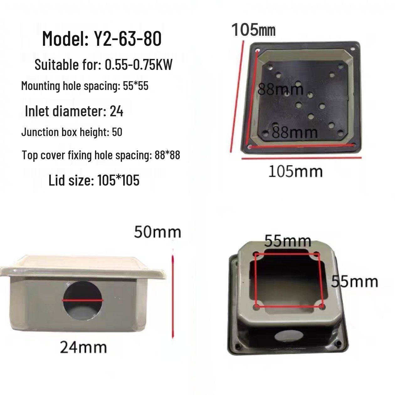 Y2 Motor Accessories Electrophoretic Paint Thickened Iron Junction Box for Three-Phase Motors
Y2 Motor Accessories Electrophoretic Paint Thickened Iron Junction Box for Three-Phase Motors