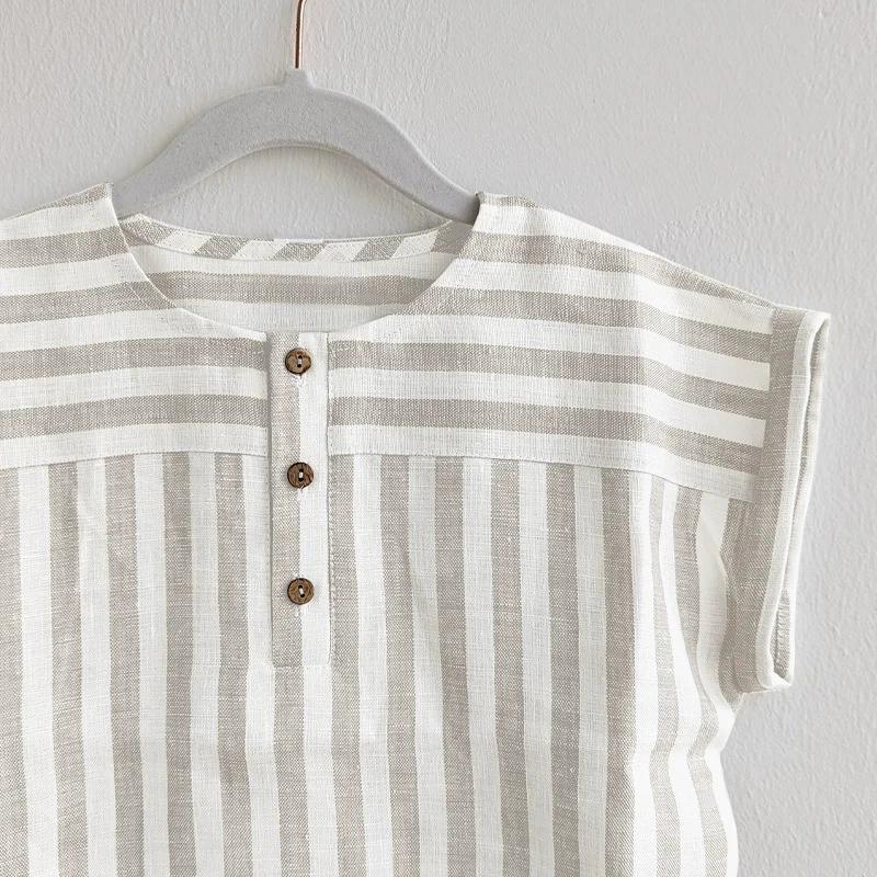 Детская летняя свободная футболка из льна и хлопка с короткими рукавами, однотонная, с круглым вырезом и пуговицами на тонкой передней части блузки 90
Детская летняя свободная футболка из льна и хлопка с короткими рукавами, однотонная, с круглым вырезом и пуговицами на тонкой передней части блузки 90