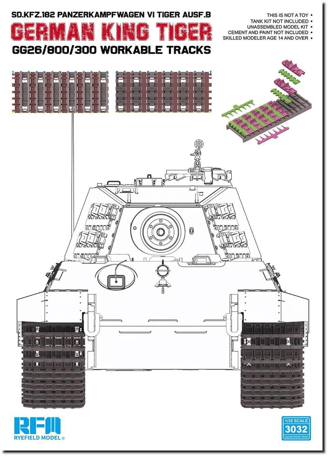 Ryfield Model Type Movable Tracks for King Tiger Series Injection Plastic Model Parts RFM3032 1/35 Gg26/800/300 (Tank)
Ryfield Model Type Movable Tracks for King Tiger Series Injection Plastic Model Parts RFM3032 1/35 Gg26/800/300 (Tank)