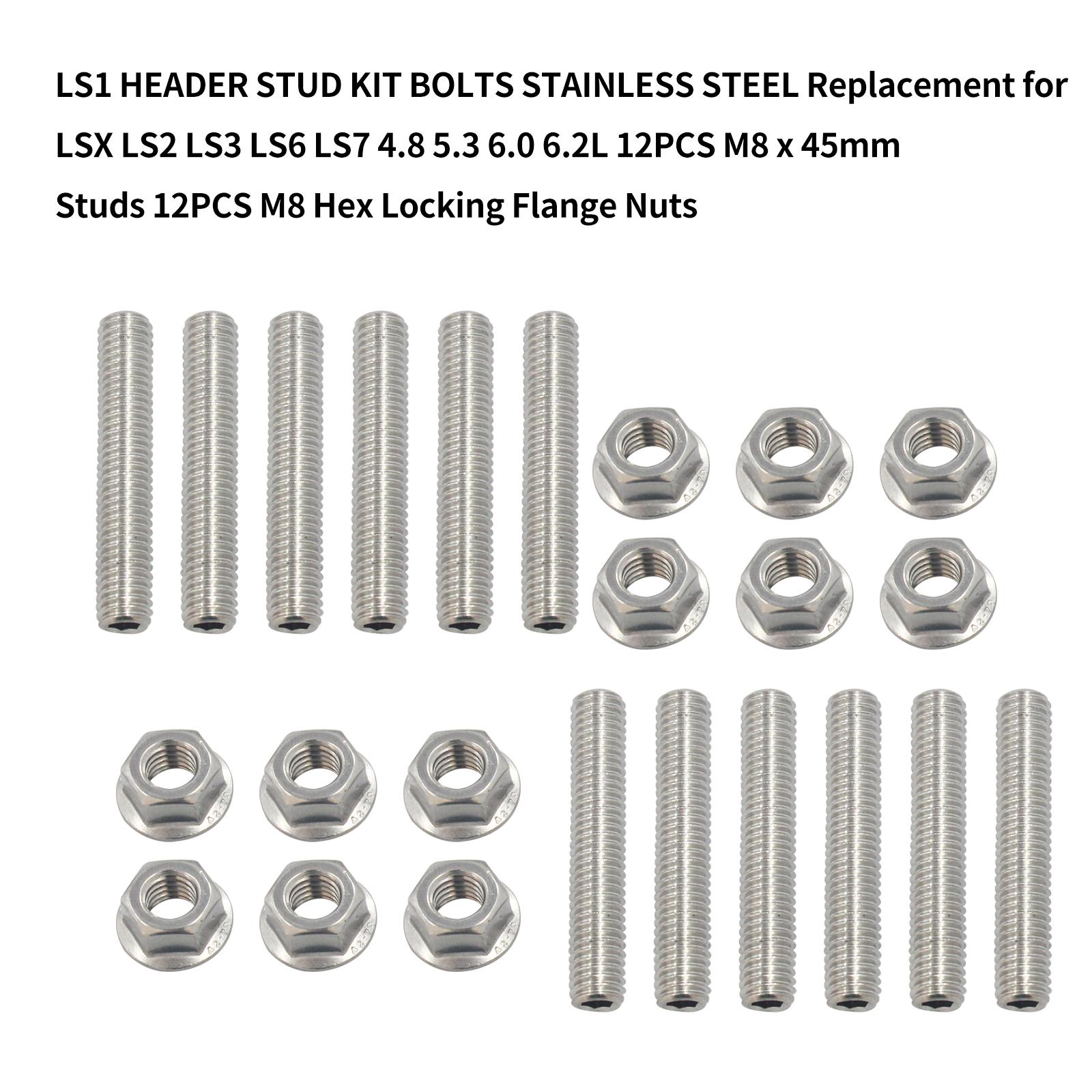 LS Manifold Stud Kit, Stainless Steel Replacement for LS6 4.8L Engine, 12 M8 x 45mm Studs, 12 M8 Hex Locking Flange Nuts
LS Manifold Stud Kit, Stainless Steel Replacement for LS6 4.8L Engine, 12 M8 x 45mm Studs, 12 M8 Hex Locking Flange Nuts