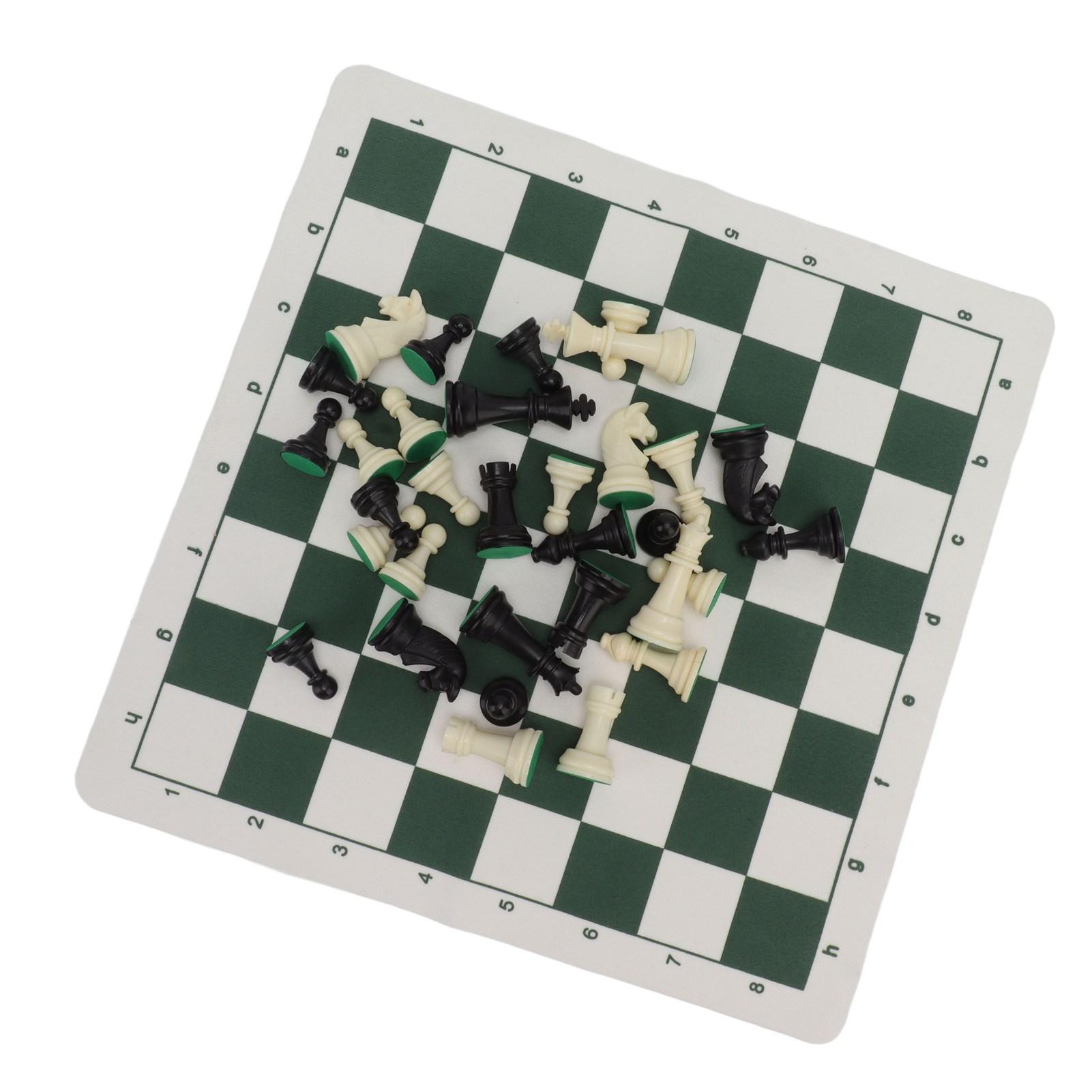 Plastic Chess Pieces with PU Imitation Leather Chessboard International Chess Figures Toy Set
Plastic Chess Pieces with PU Imitation Leather Chessboard International Chess Figures Toy Set