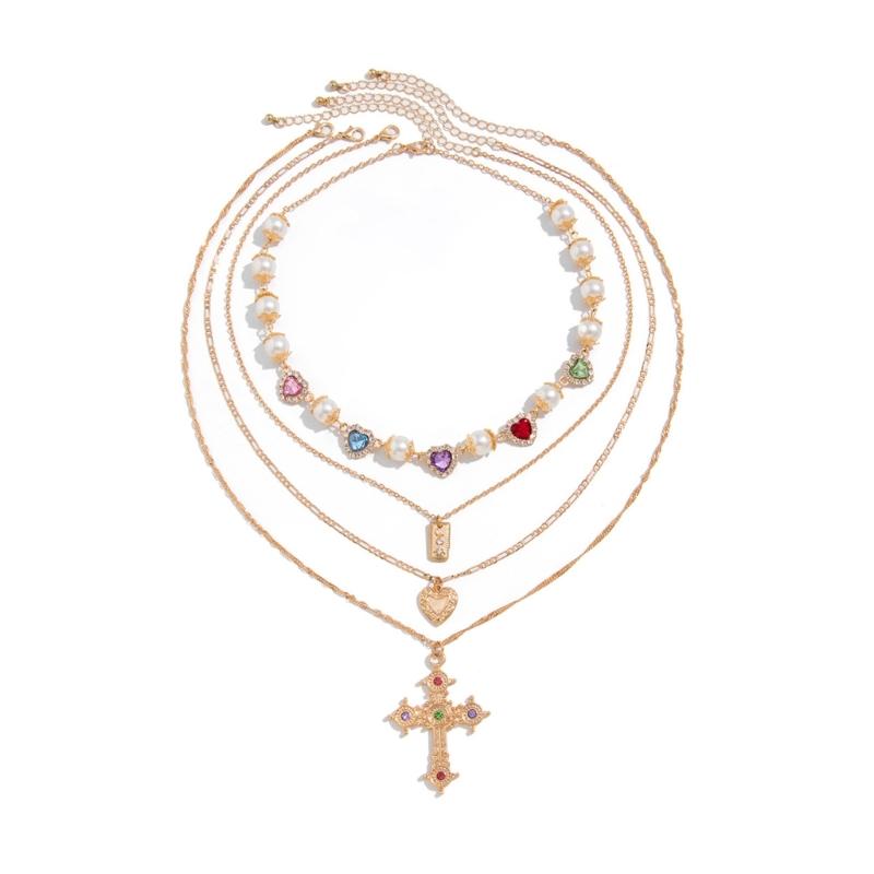 Pack Of 4 Dainty Zircon Crucifix Necklace Set Multilayer Heart Imitation Pearls Neckchain Stackable Clavicle Chain
Pack Of 4 Dainty Zircon Crucifix Necklace Set Multilayer Heart Imitation Pearls Neckchain Stackable Clavicle Chain