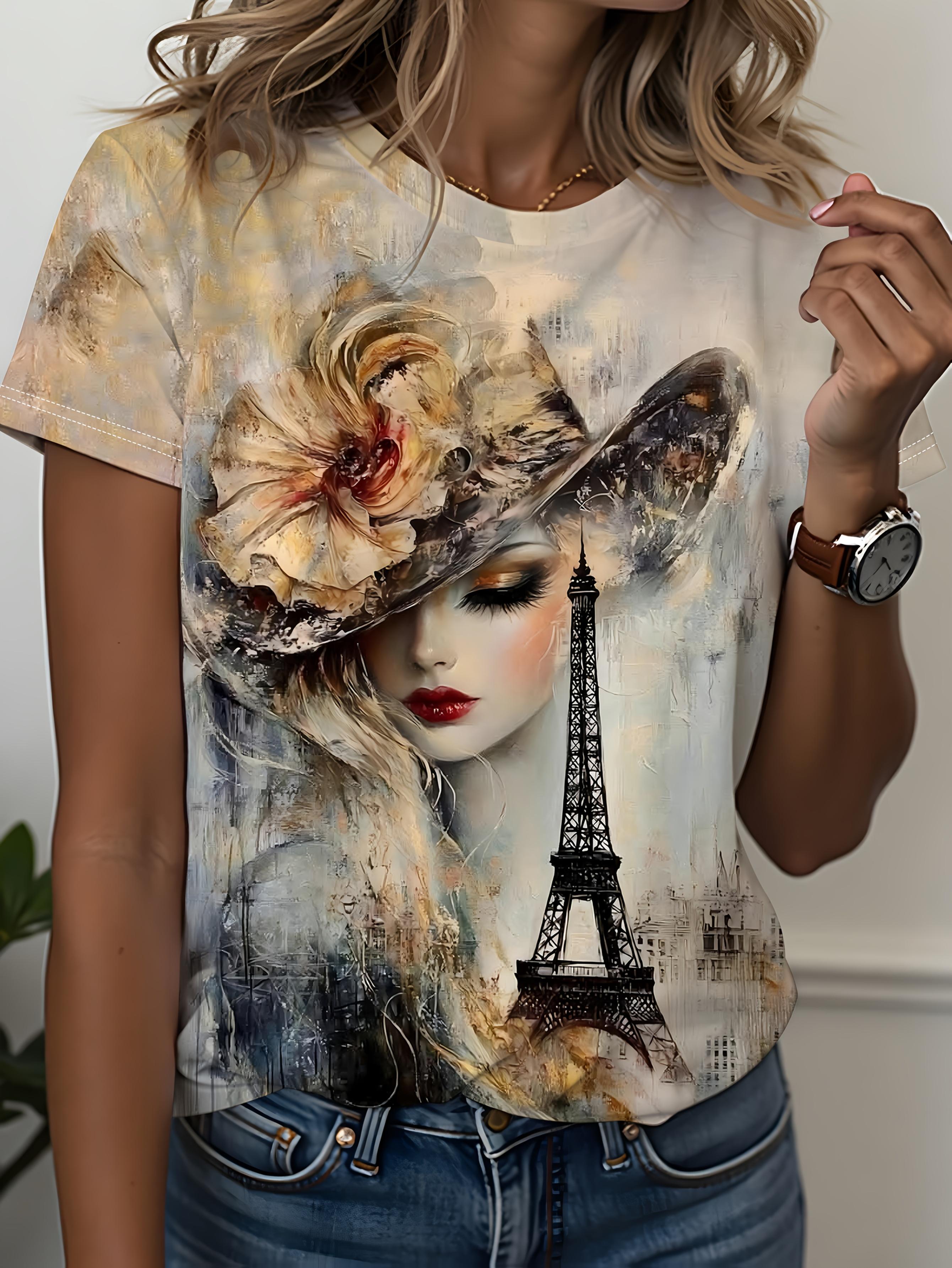 Oil Painting and Tower Print T-shirt. French Art Style. Trendy Art Illustration Short Sleeves. Fashionable Casual Women s Clothing. Women s Clothing 3XL дубильна кора
Oil Painting and Tower Print T-shirt. French Art Style. Trendy Art Illustration Short Sleeves. Fashionable Casual Women s Clothing. Women s Clothing 3XL дубильна кора