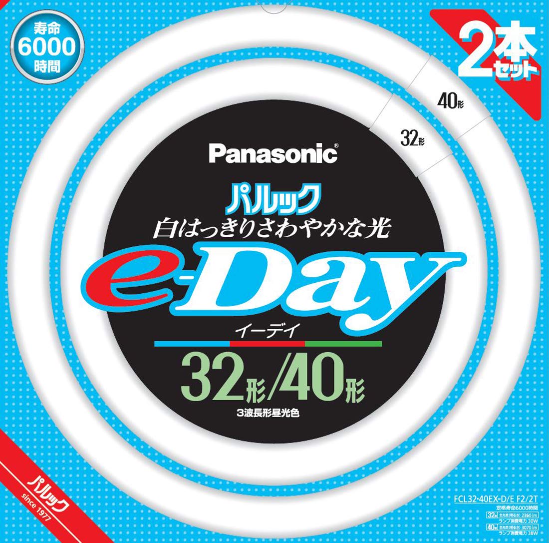 Panasonic round fluorescent lamp 32 type + 40 type 2 pieces daylight color Palook e-Day FCL3240EXDEF22T
Panasonic round fluorescent lamp 32 type + 40 type 2 pieces daylight color Palook e-Day FCL3240EXDEF22T
