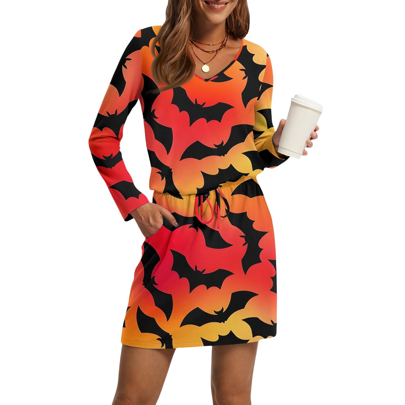 Женские модные платья с V-образным вырезом, длинным рукавом, кулиской, карманом и принтом на Хэллоуин XXL
Женские модные платья с V-образным вырезом, длинным рукавом, кулиской, карманом и принтом на Хэллоуин XXL