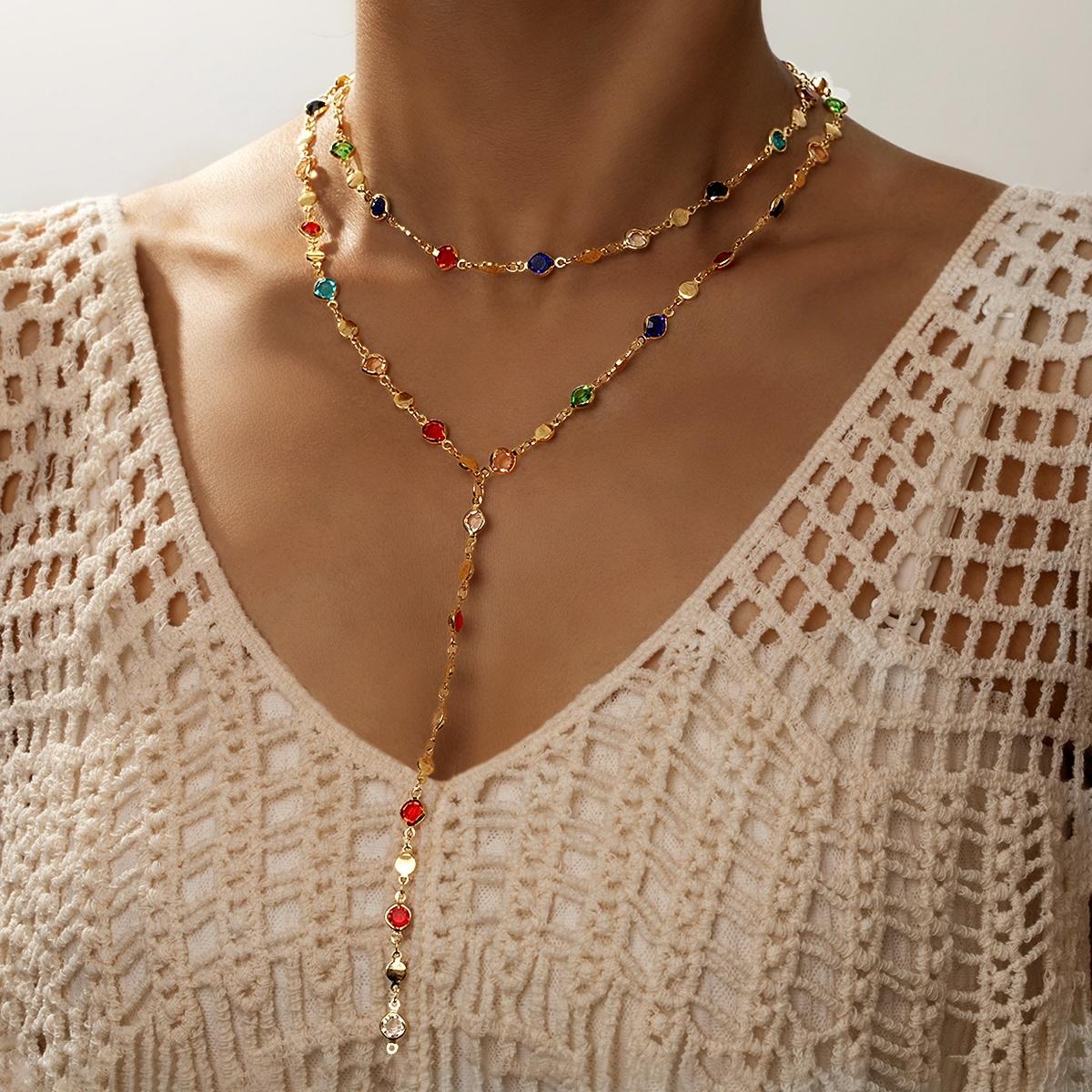 1 elegant and fashionable Y-shaped colored glass bead long pendant alloy women s sweater chain necklace
1 elegant and fashionable Y-shaped colored glass bead long pendant alloy women s sweater chain necklace