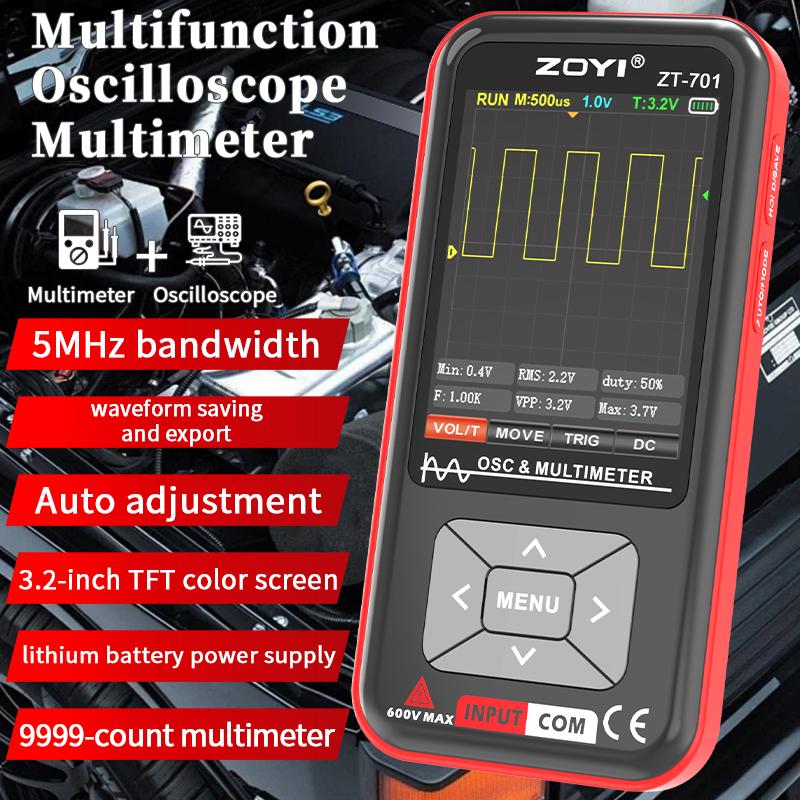 ZOYI Handheld Burn-Proof Digital Oscilloscope Multimeter 2-in-1 High Precision Color Large Screen 5MHz Bandwidth ZT-701
ZOYI Handheld Burn-Proof Digital Oscilloscope Multimeter 2-in-1 High Precision Color Large Screen 5MHz Bandwidth ZT-701