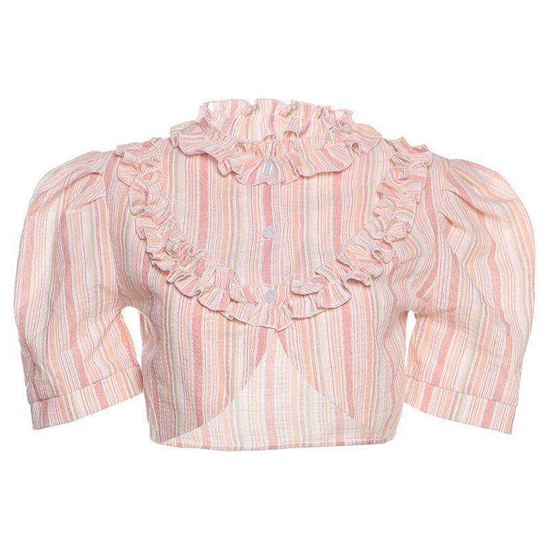 # Sisjuly# Flower and Moon Rooms Sweet Young Adult Stripes Doll Collar Puff Sleeves Vest Ruffled Long Dress Suit Women Pink T-Shirt(K25L71841) L
# Sisjuly# Flower and Moon Rooms Sweet Young Adult Stripes Doll Collar Puff Sleeves Vest Ruffled Long Dress Suit Women Pink T-Shirt(K25L71841) L