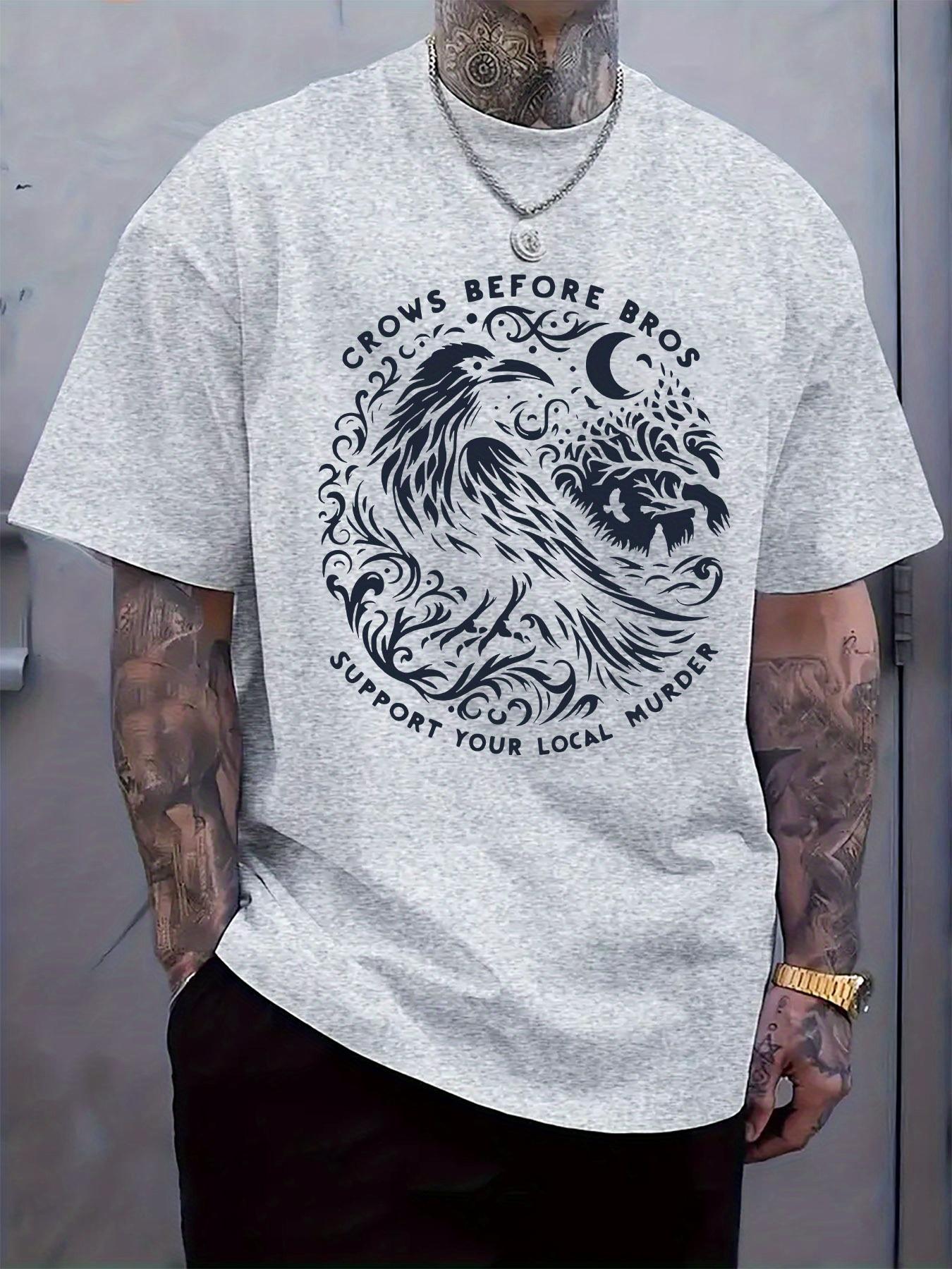 Casual Short Sleeve T-shirt with Crow Graphic Print & Crows Before Bros Slogan - White Regular Fit Summer Tee XXXL
Casual Short Sleeve T-shirt with Crow Graphic Print & Crows Before Bros Slogan - White Regular Fit Summer Tee XXXL