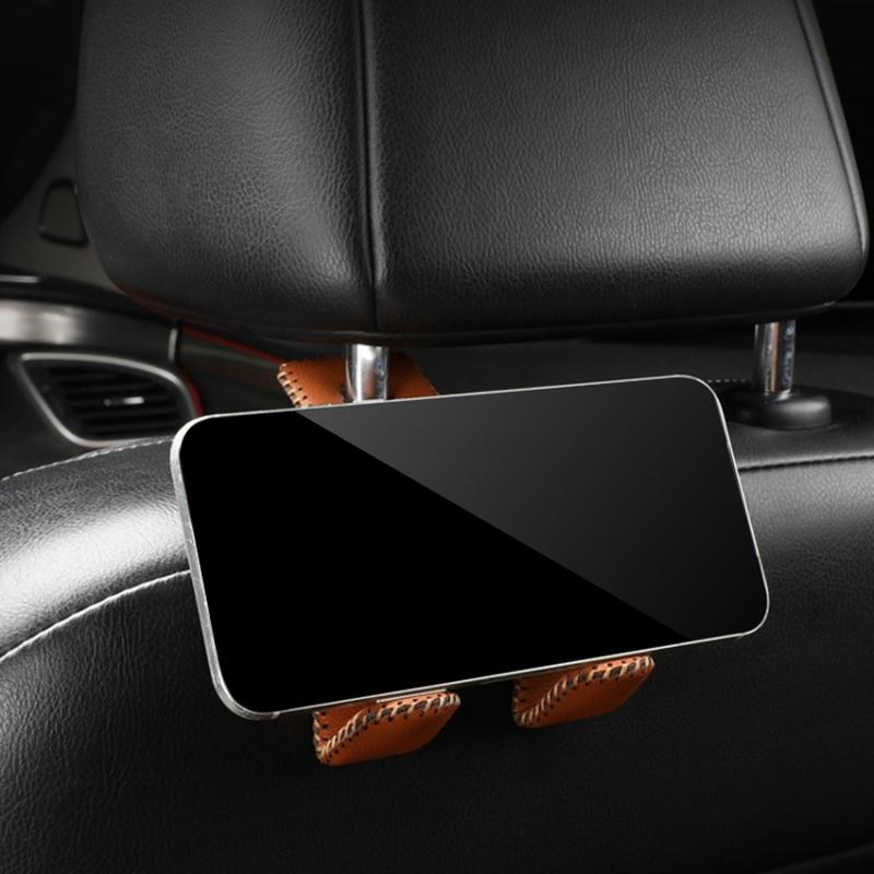 Dual Hook Design Car Seat Back Hanging Hook Stainless Steel+PU Leather Car Seat Headrest Hook Phone Holder Brown
Dual Hook Design Car Seat Back Hanging Hook Stainless Steel+PU Leather Car Seat Headrest Hook Phone Holder Brown