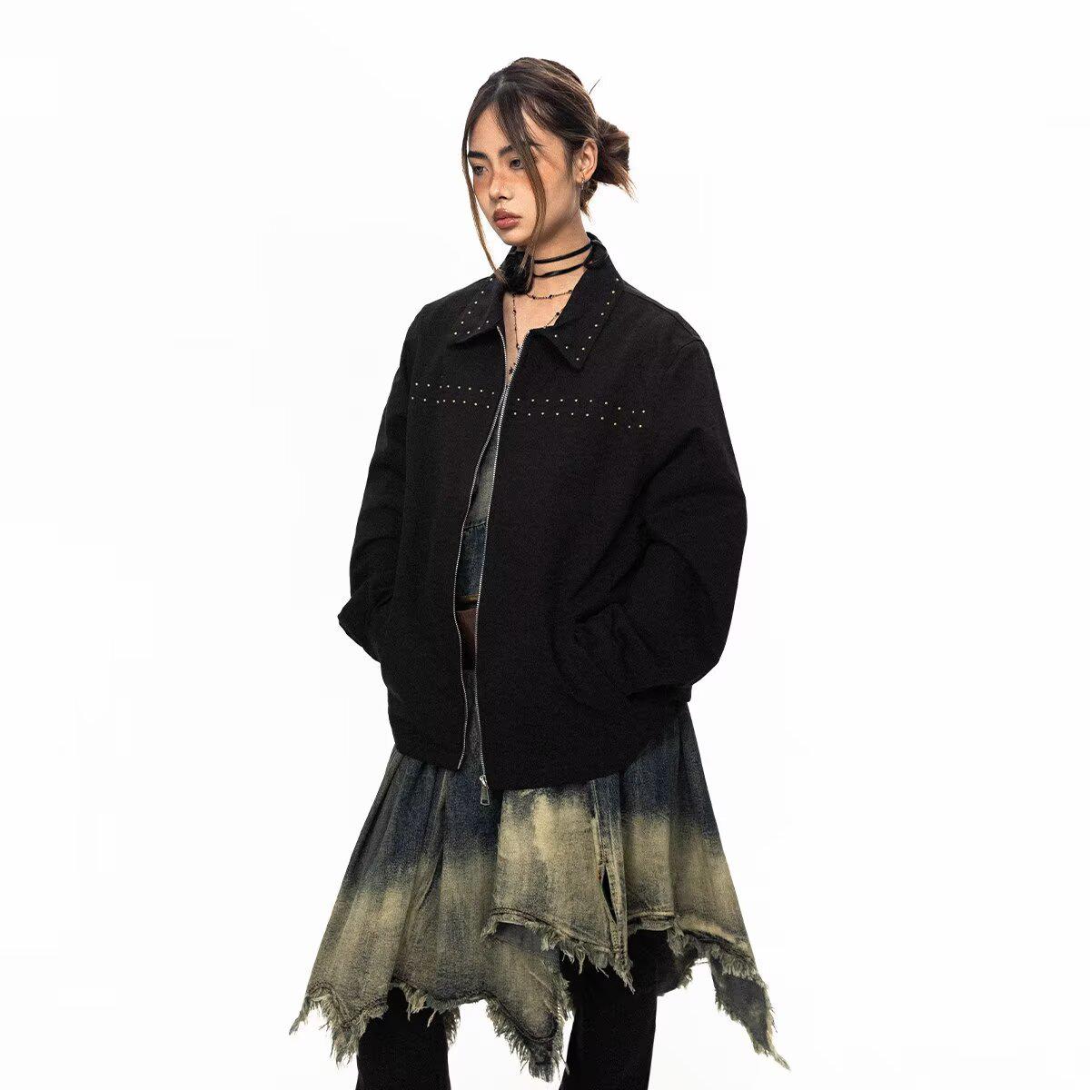 Женская куртка высокого класса с воротником-заклепками: Трендовый весенне-осенний уличный стиль для пар. Extra Large чёрный
Женская куртка высокого класса с воротником-заклепками: Трендовый весенне-осенний уличный стиль для пар. Extra Large чёрный