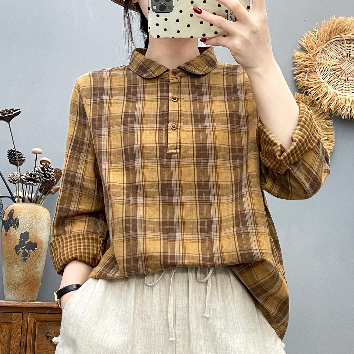 Retro Double-layer Cotton Plaid Women s Doll Collar Pullover Shirt - Long Sleeve, Soft, Skin-friendly. L (Recommended for 130-150 lbs)
Retro Double-layer Cotton Plaid Women s Doll Collar Pullover Shirt - Long Sleeve, Soft, Skin-friendly. L (Recommended for 130-150 lbs)