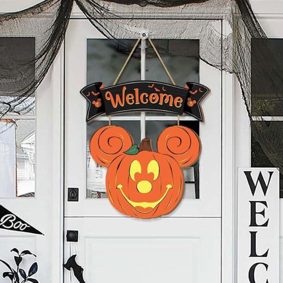 Хэллоуин Тыква Мышь Дверной Знак Деревянная Голова Мыши Дверная Вешалка Настенная Наклейка На Входную Дверь Приветственная Табличка Украшение Для Дома И Улицы Подвеска