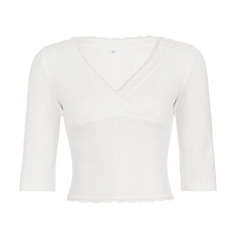 Color Deep V-Neck Jacquard Knit Top, Elegant and Slimming Short Style with a Cinched Waist and Mid-Length Sleeves, Suitable as a Base Layer T-Shirt White S
Color Deep V-Neck Jacquard Knit Top, Elegant and Slimming Short Style with a Cinched Waist and Mid-Length Sleeves, Suitable as a Base Layer T-Shirt White S