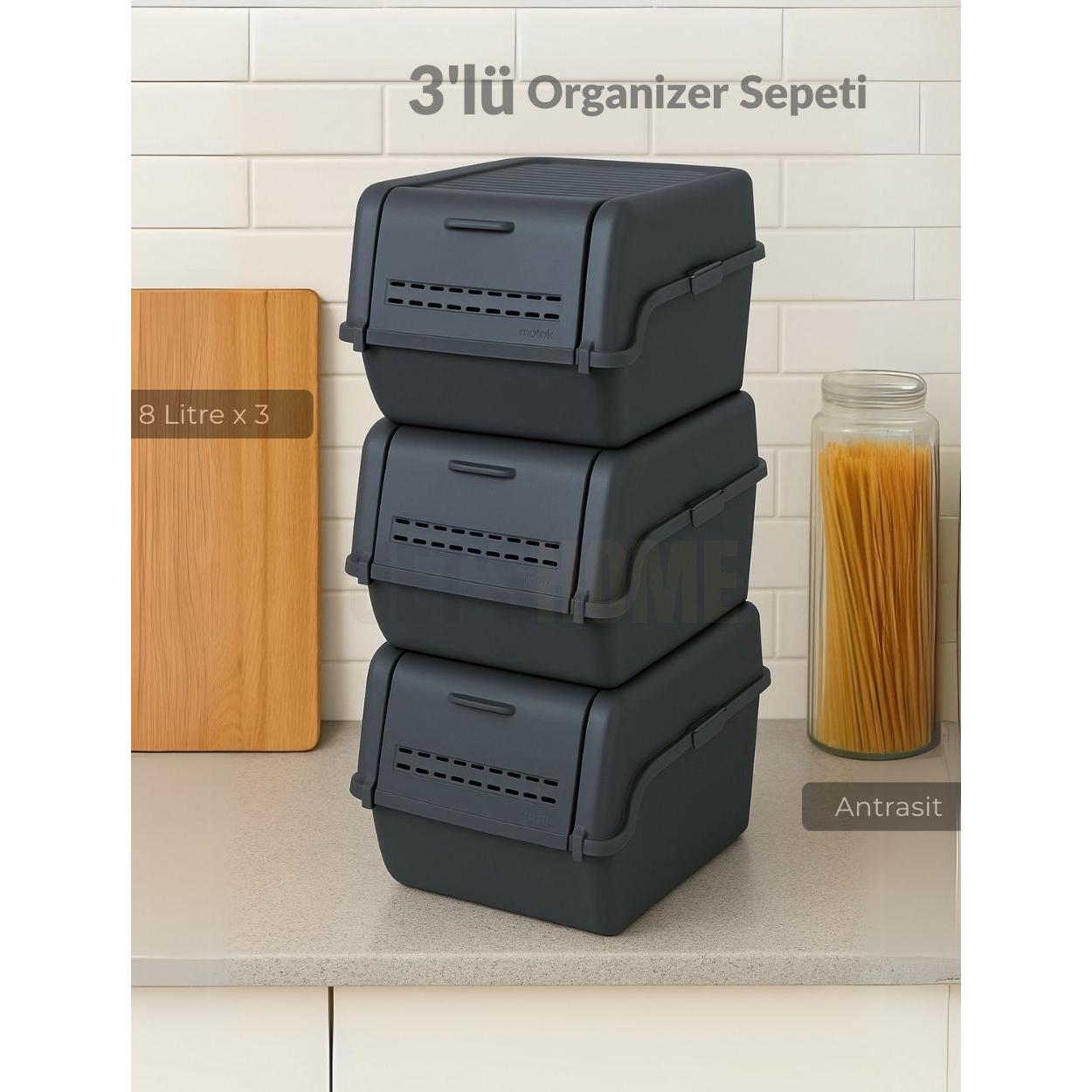 3 lü Set Organizer Erzak Kutusu Bpa Free Saklama Kutusu Soğanlık Sebzelik Sepet Antrasit 8 Lt x 3
3 lü Set Organizer Erzak Kutusu Bpa Free Saklama Kutusu Soğanlık Sebzelik Sepet Antrasit 8 Lt x 3