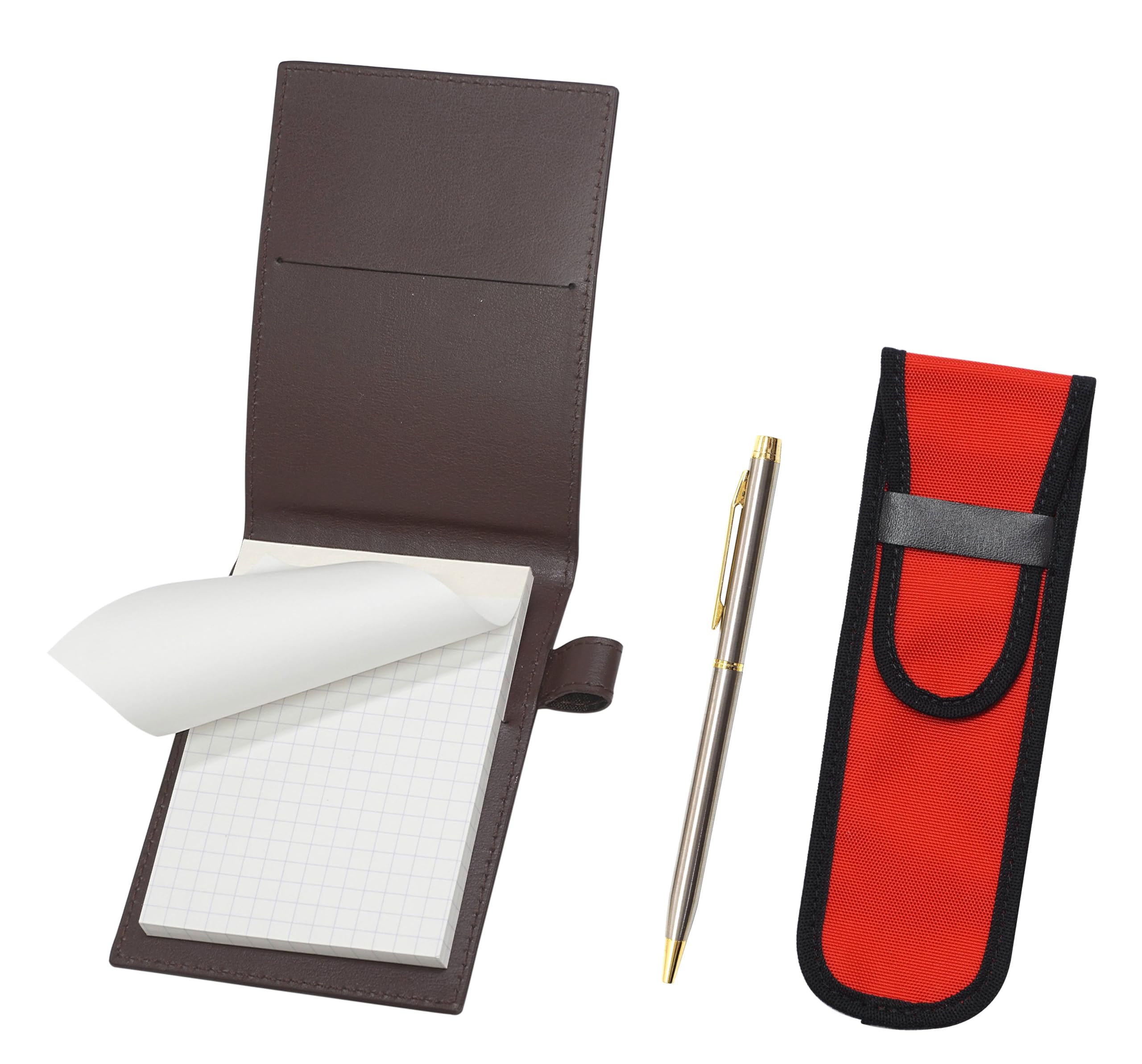 Recycled cowhide mini notebook cover brown with cloth pencil case red 902 stainless steel rotary ballpoint pen set LS022PC-NK02R-902
Recycled cowhide mini notebook cover brown with cloth pencil case red 902 stainless steel rotary ballpoint pen set LS022PC-NK02R-902