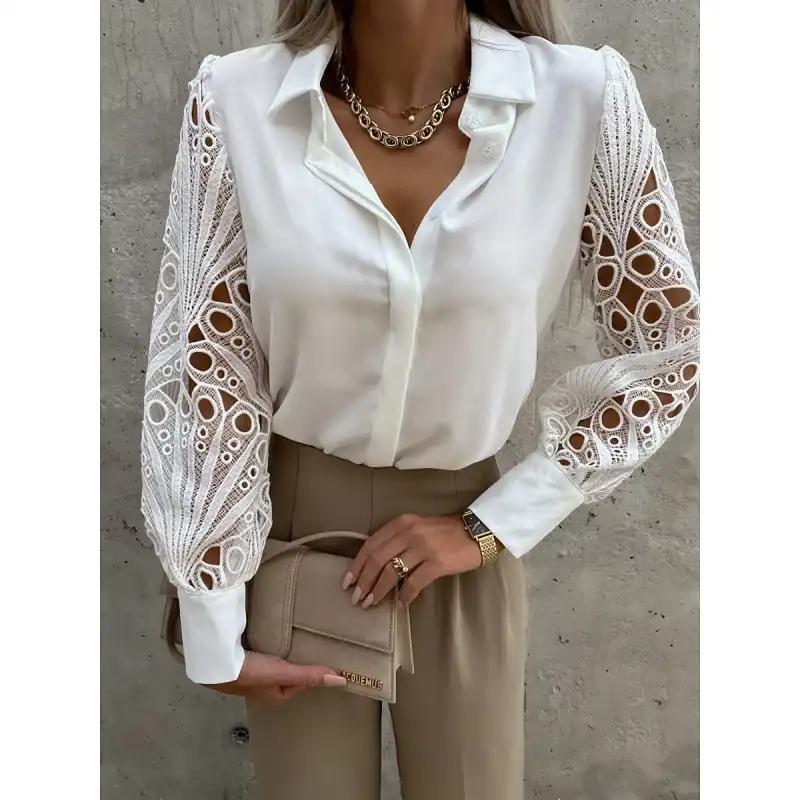 Women Black Lace Patchwork Shirt Long Sleeve Lapel Button Down Elegant Casual Office Commute Blouse Top S білий
Women Black Lace Patchwork Shirt Long Sleeve Lapel Button Down Elegant Casual Office Commute Blouse Top S білий