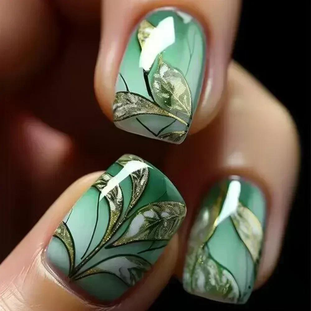 24Pcs Short Square Press On Nails, Green & Gold Leaf Design Full Cover Acrylic False Nails with Glue United States
24Pcs Short Square Press On Nails, Green & Gold Leaf Design Full Cover Acrylic False Nails with Glue United States