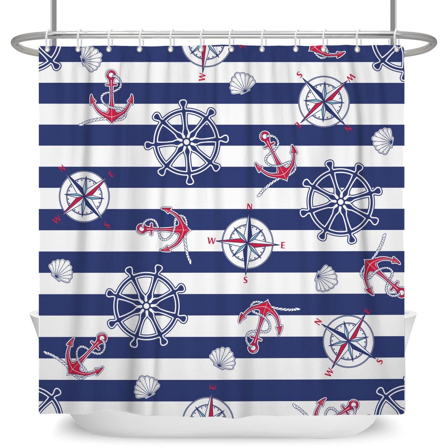 Nautical Ship Anchor Pattern Shower Curtain Compass Stripes Sailing Coastal Theme Home Bathroom Decor Waterproof Bath Curtain W60H190(CM)-1 Pcs
Nautical Ship Anchor Pattern Shower Curtain Compass Stripes Sailing Coastal Theme Home Bathroom Decor Waterproof Bath Curtain W60H190(CM)-1 Pcs