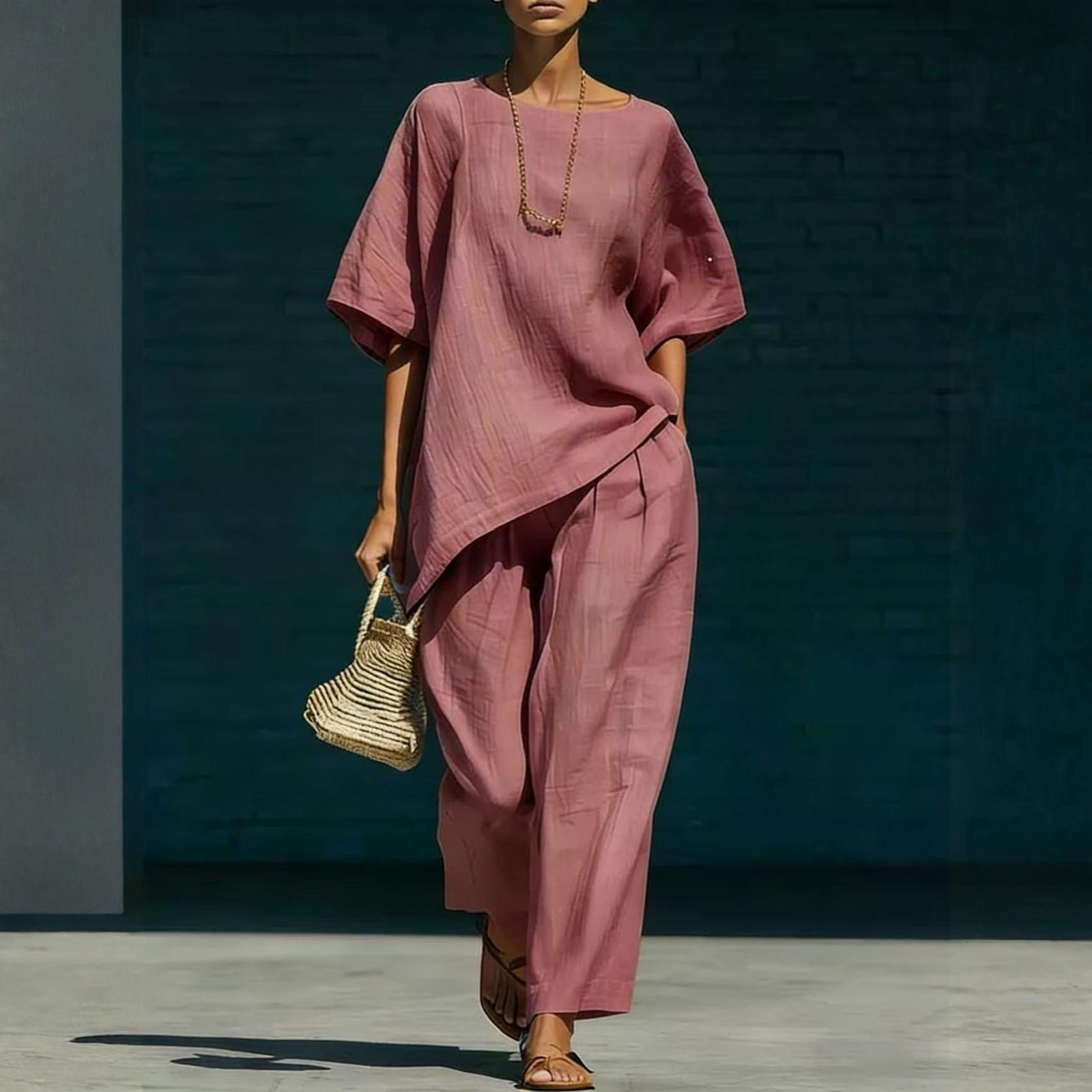 Women s Fashionable Loose-Fit Top With Asymmetrical Hem + Wide-Leg Pants Set XL кавун червоний колір
Women s Fashionable Loose-Fit Top With Asymmetrical Hem + Wide-Leg Pants Set XL кавун червоний колір
