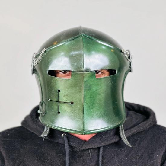 Green Barbuta Helmet Medieval Knight 18g Mild Steel LARP Cosplay Halloween Costume Barbuta Visored Warrior Helmet Gift
Green Barbuta Helmet Medieval Knight 18g Mild Steel LARP Cosplay Halloween Costume Barbuta Visored Warrior Helmet Gift
