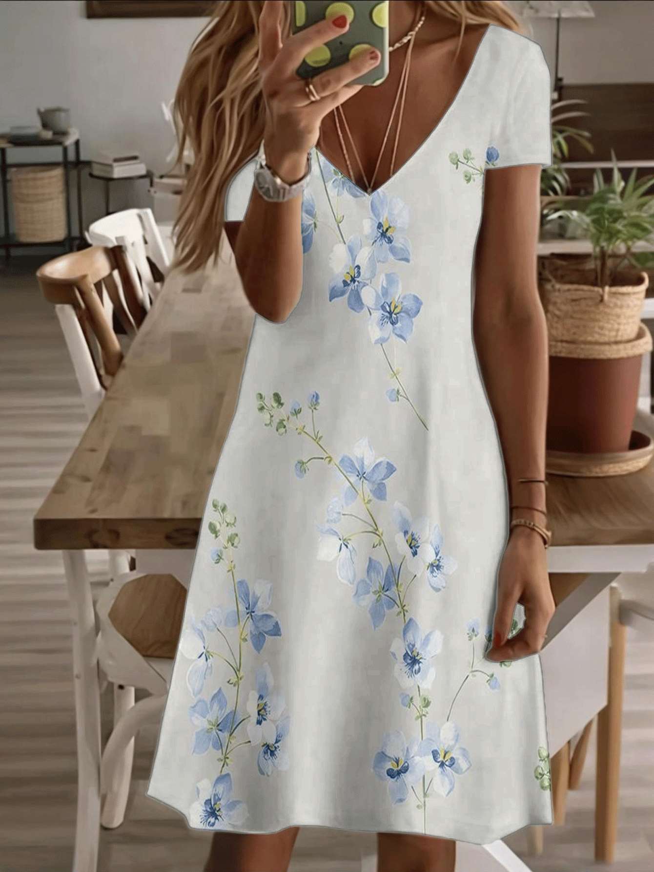 Vneck shortsleeve midi dress blue floral print pattern 3D premium printing durable casual fashion elegant summer ladies dress lightweight breathable f 4XL дубильна кора
Vneck shortsleeve midi dress blue floral print pattern 3D premium printing durable casual fashion elegant summer ladies dress lightweight breathable f 4XL дубильна кора