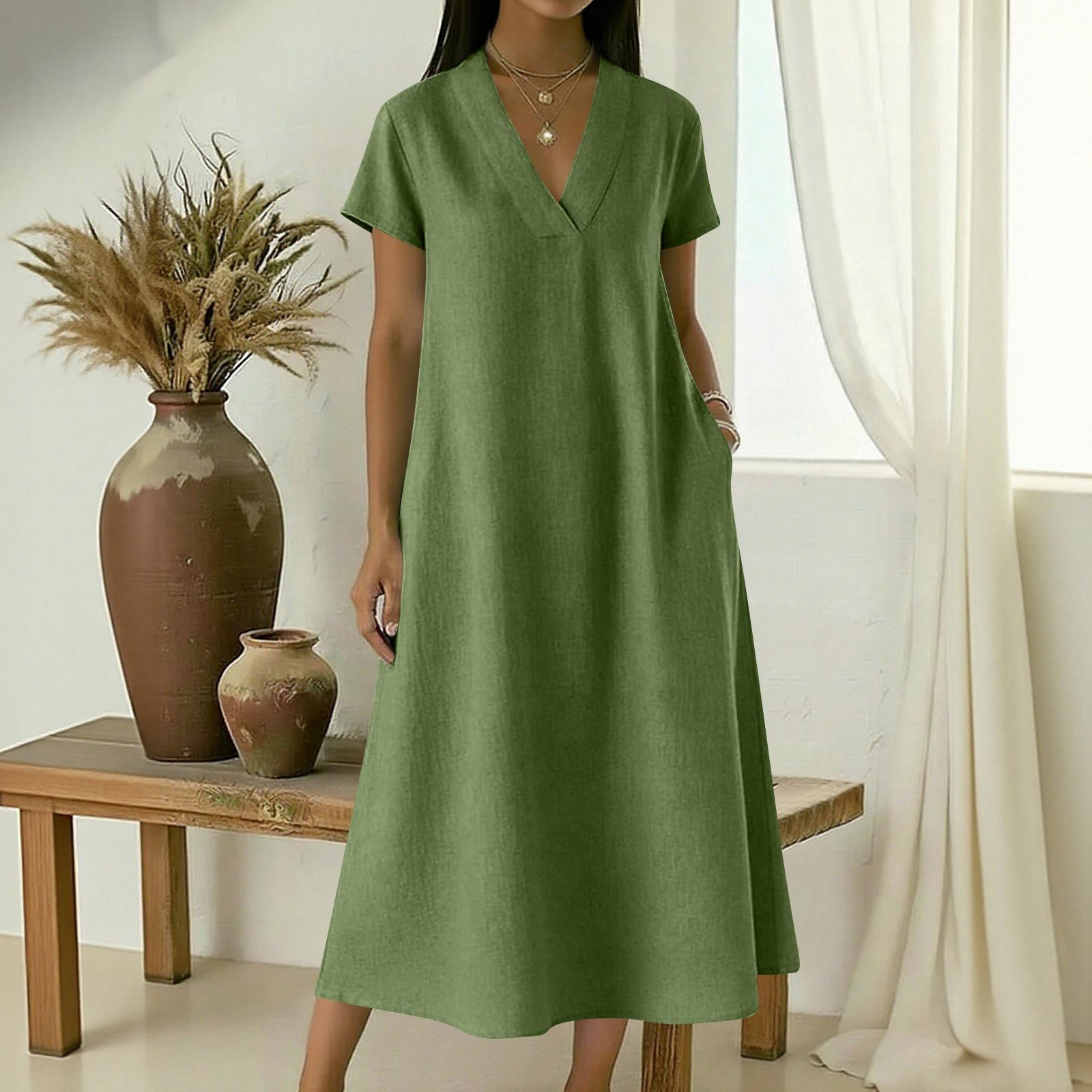 Women s V-neck Short-sleeved Mid-length Loose-fitting Dress With Large Pockets And Casual L армия зеленый
Women s V-neck Short-sleeved Mid-length Loose-fitting Dress With Large Pockets And Casual L армия зеленый