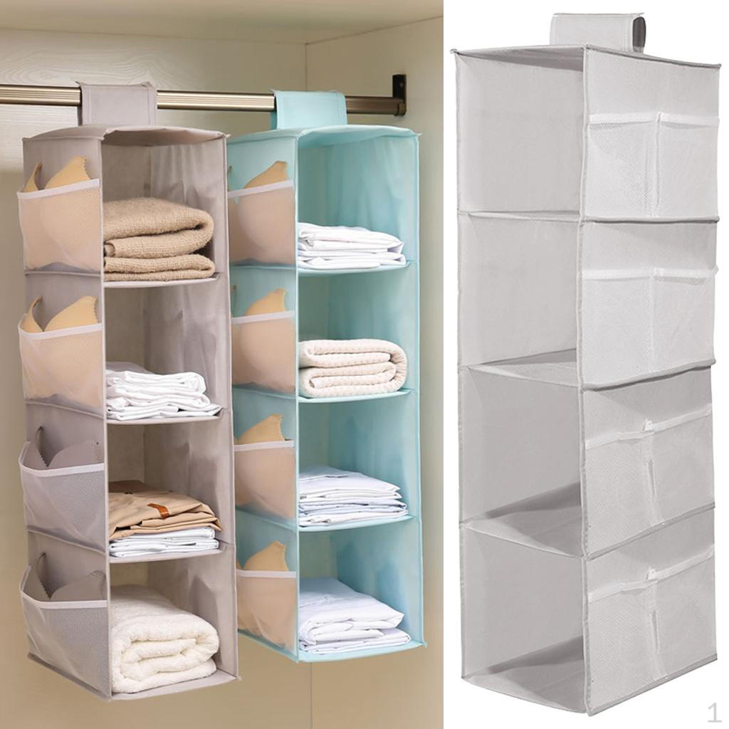 4 Hanging Closet Organizer Storage Shelves Wardrobe Sweaters for Bag Gray
4 Hanging Closet Organizer Storage Shelves Wardrobe Sweaters for Bag Gray