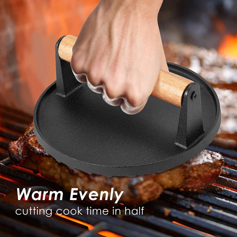 Round Shape Cast Iron Steak Plate Meat Press Tool Grill Meat Squid Fried Steak Barbecue Meat pressing Board
Round Shape Cast Iron Steak Plate Meat Press Tool Grill Meat Squid Fried Steak Barbecue Meat pressing Board