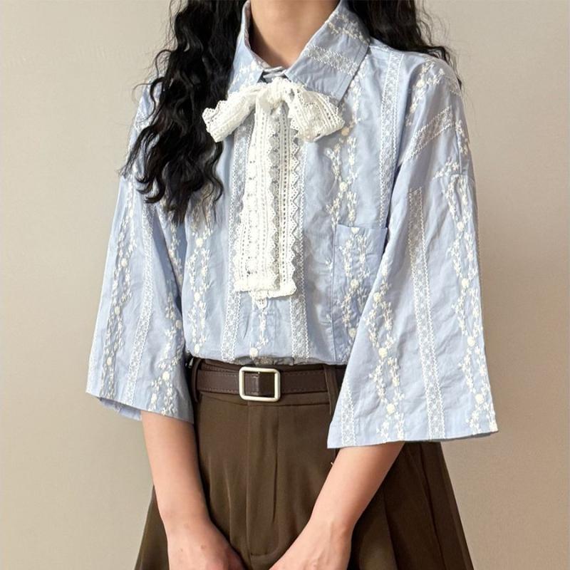 Women s Light Blue Striped Short Sleeved Shirts Lace Tie Neck Nature Inspired Blouses Casual Summer Tops with Printing XXL небо синє кольору
Women s Light Blue Striped Short Sleeved Shirts Lace Tie Neck Nature Inspired Blouses Casual Summer Tops with Printing XXL небо синє кольору