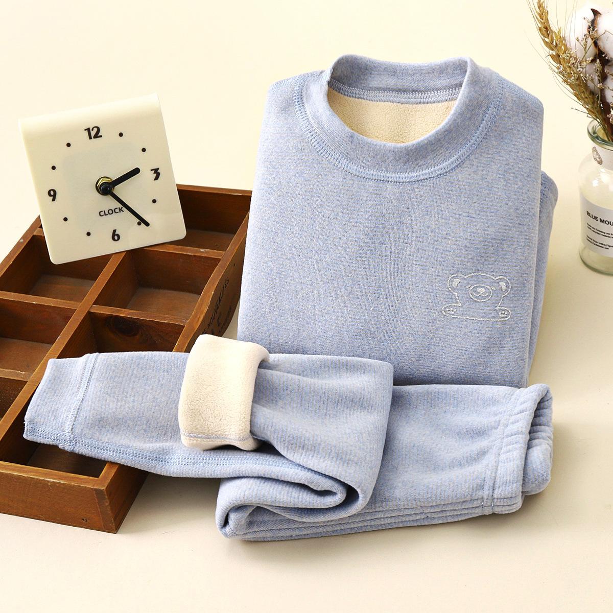 Детский теплый комплект с толстым вельветом для осени и зимы, детское нижнее белье, одежда для середины осени, осенние брюки, детский комплект 100cm темно-синий