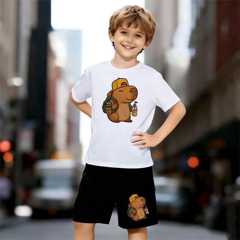 Boys 2 Piece Capybara Cute Print Outfit, Short Sleeve T-Shirt and Shorts Set for Kids Age 5-14, Black and White Sporty Casual Summer Clothes 13-14 Years білий
Boys 2 Piece Capybara Cute Print Outfit, Short Sleeve T-Shirt and Shorts Set for Kids Age 5-14, Black and White Sporty Casual Summer Clothes 13-14 Years білий