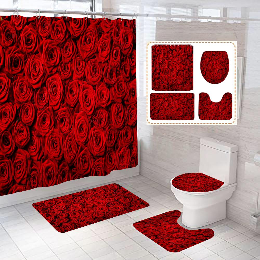 Beautiful Rose Fabric Shower Curtain Red Flowers Bathroom Curtains Pedestal Rug Toilet Lid Cover Non-Slip Carpet Bath Mats Rugs W60H190(CM)-1 Pcs
Beautiful Rose Fabric Shower Curtain Red Flowers Bathroom Curtains Pedestal Rug Toilet Lid Cover Non-Slip Carpet Bath Mats Rugs W60H190(CM)-1 Pcs