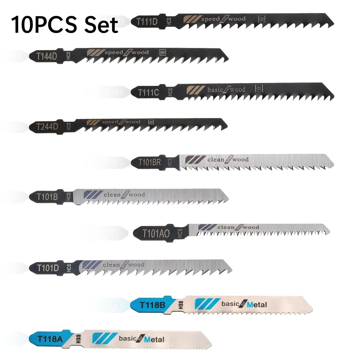 10Pcs T Shank Jigsaw Blades Wood Jig Saw Blade for Metal Plastic T111D T101AO T101BR T101D T101B T118A T118B T144D T244D T111C
10Pcs T Shank Jigsaw Blades Wood Jig Saw Blade for Metal Plastic T111D T101AO T101BR T101D T101B T118A T118B T144D T244D T111C