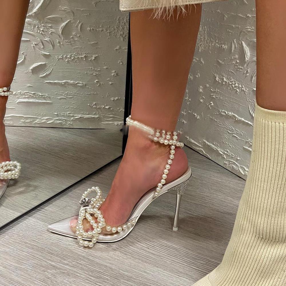 European and American style new pearl rhinestone high-heeled sandals fashionable pointed transparent sandals rhinestone cold heels 34
European and American style new pearl rhinestone high-heeled sandals fashionable pointed transparent sandals rhinestone cold heels 34