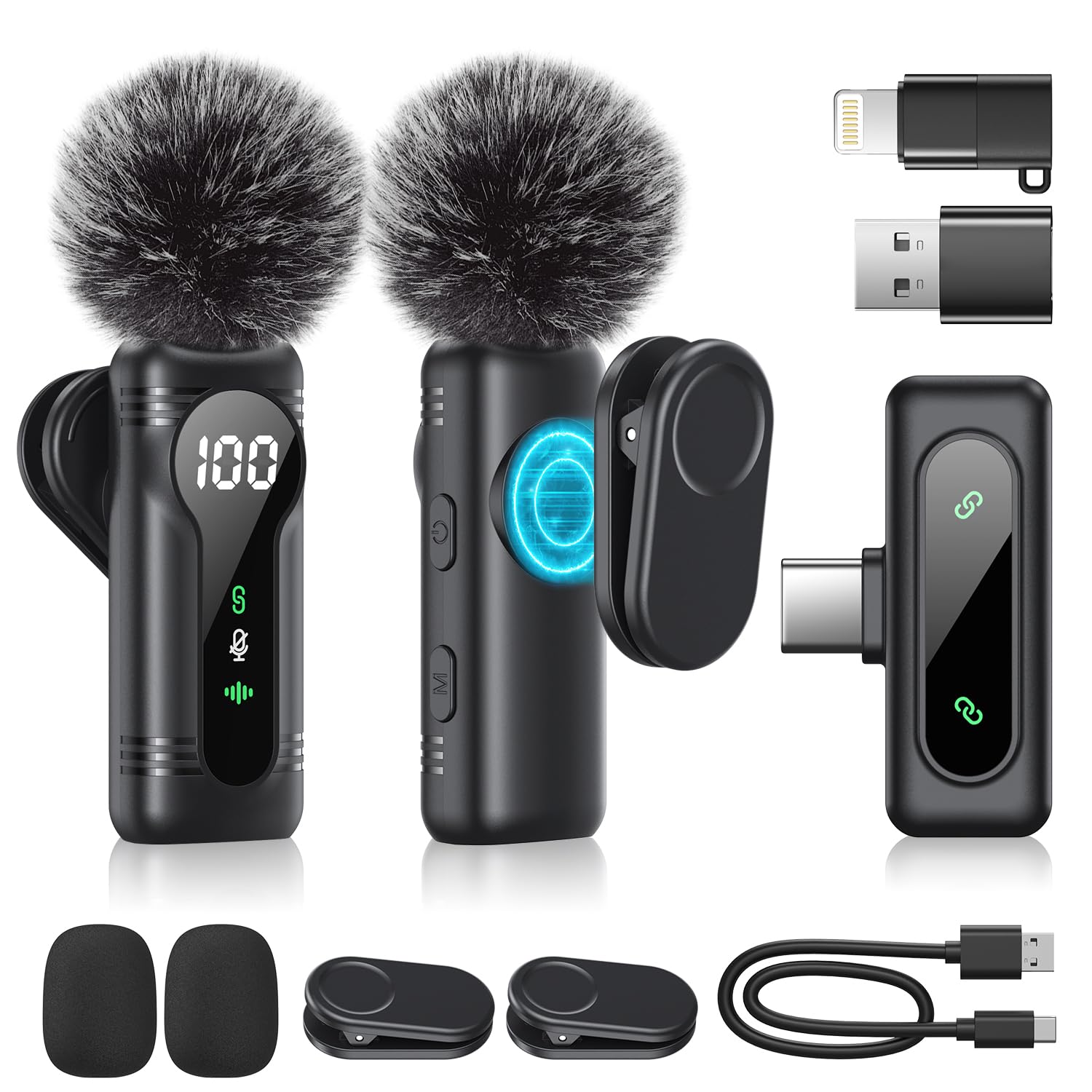 Беспроводной петличный микрофон с двумя наборами Plug Play, автоматическим магнитным шумоподавлением для видеозаписи - и микрофон-клипса, сопряжение, крепление, отключение, iPhone, Android, чёрный
Беспроводной петличный микрофон с двумя наборами Plug Play, автоматическим магнитным шумоподавлением для видеозаписи - и микрофон-клипса, сопряжение, крепление, отключение, iPhone, Android, чёрный