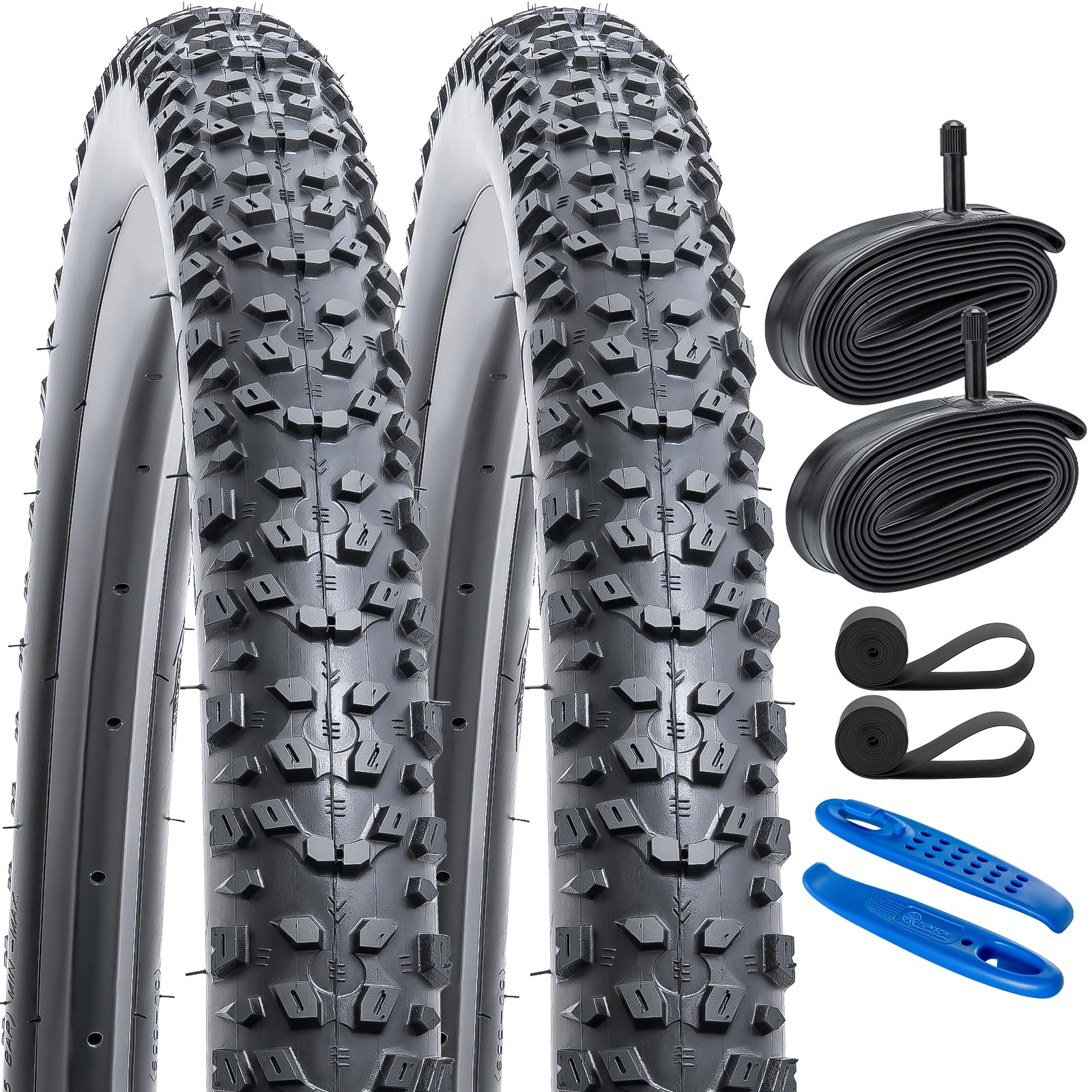 YunSCM Set of 2, 27.5x2.3 58-584 Bicycle Tires + 27.5x1.75/2.40 Tubeless Inner Tubes with 32mm American Valves, Rim Tape, and Tire Lever, Y-2009
YunSCM Set of 2, 27.5x2.3 58-584 Bicycle Tires + 27.5x1.75/2.40 Tubeless Inner Tubes with 32mm American Valves, Rim Tape, and Tire Lever, Y-2009