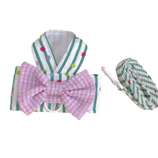 Набор поводков для домашних животных, декор с бантом, полосатый принт, удобный узор, удобный наряд для собаки с круглым вырезом зелёный
