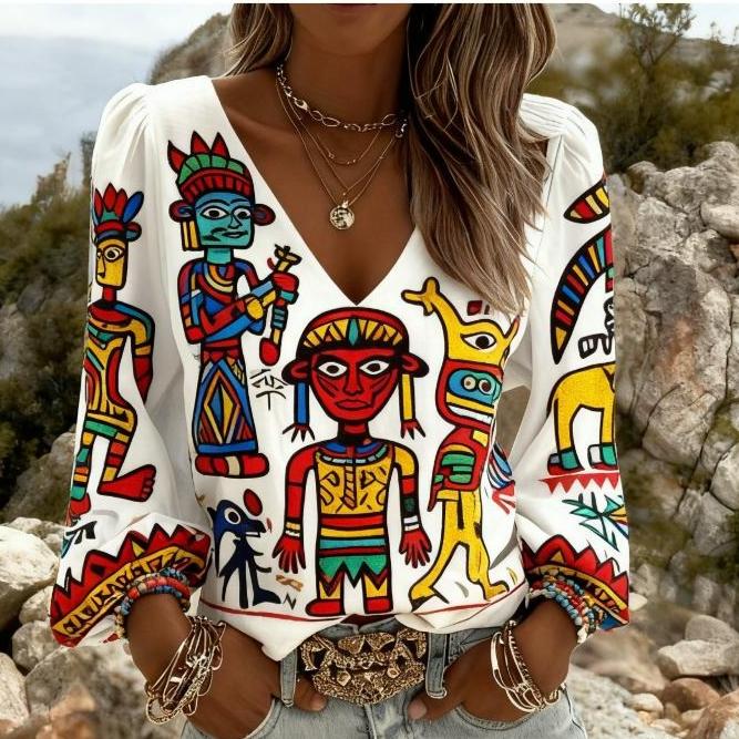 Retro ethnic V-neck women s long-sleeved top with lantern sleeve totem print, loose and slimming long-sleeved top with Bohemian design XXL
Retro ethnic V-neck women s long-sleeved top with lantern sleeve totem print, loose and slimming long-sleeved top with Bohemian design XXL