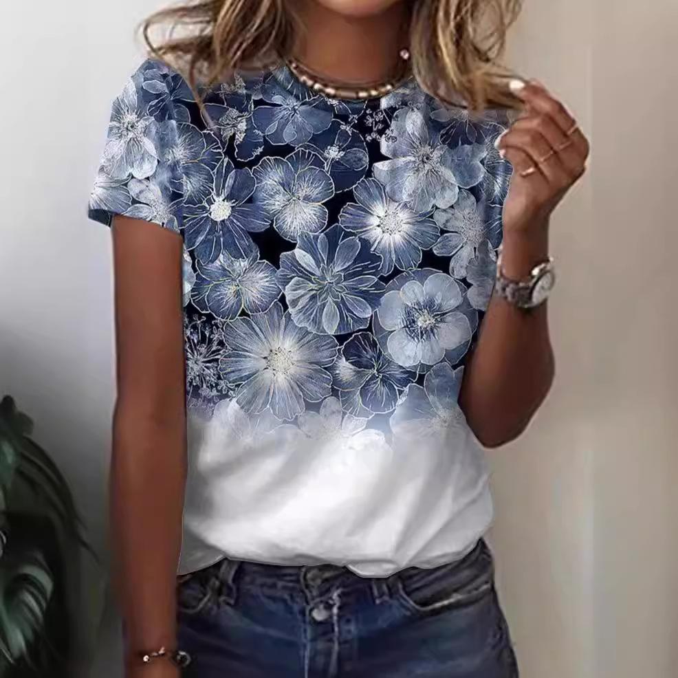 Женская футболка Летняя 3D-печатная футболка с круглым вырезом и коротким рукавом Женские топы XXL