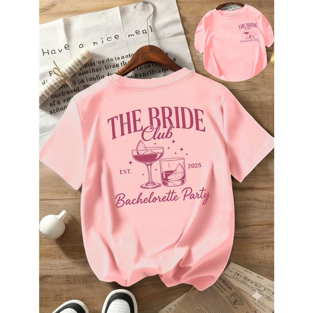 Жіноча футболка з принтом The Bride Club Біла з рожевим написом Дизайн келиха для вина Ідеально підходить для весняно-літнього весільного гостя M
Жіноча футболка з принтом The Bride Club Біла з рожевим написом Дизайн келиха для вина Ідеально підходить для весняно-літнього весільного гостя M